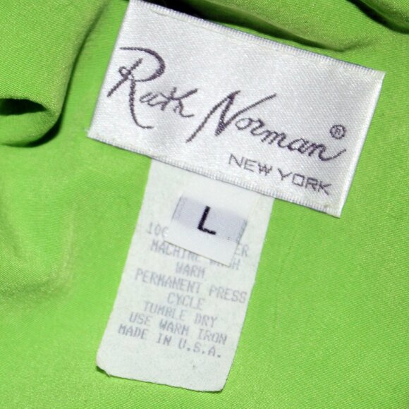 VINTAGE RUTH NORMAN New York Large Green Maxi Dress Caftan Button Neon 80s 90s - Picture 4 of 4